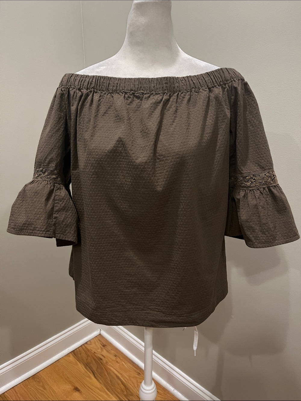 Trina Turk Brown Off the Shoulder Cotton Top